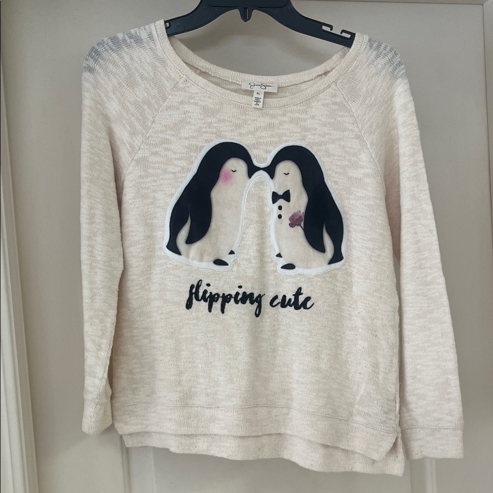 Jessica Simpson Cream Penguin Long Sleeve Sweater 🐧